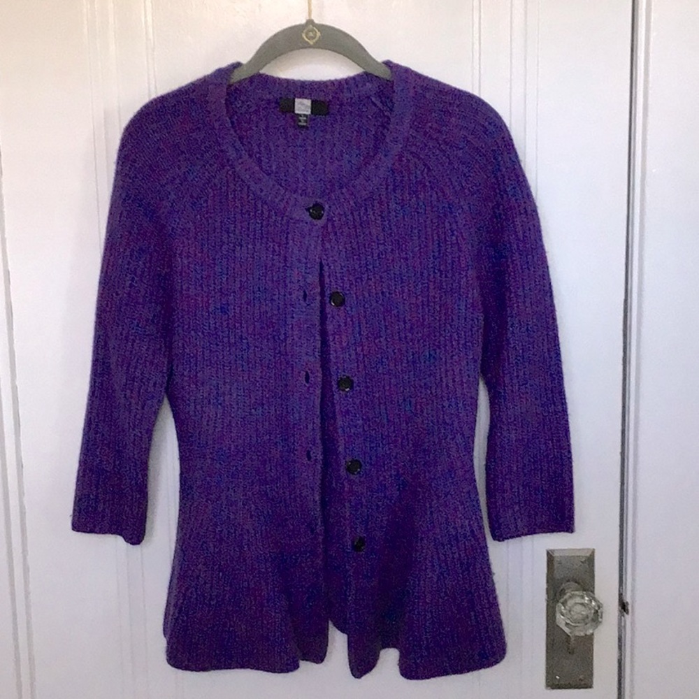 Saks Fifth Avenue Sweater, Purple Cardigan, Size Large, Wool and Cashmere